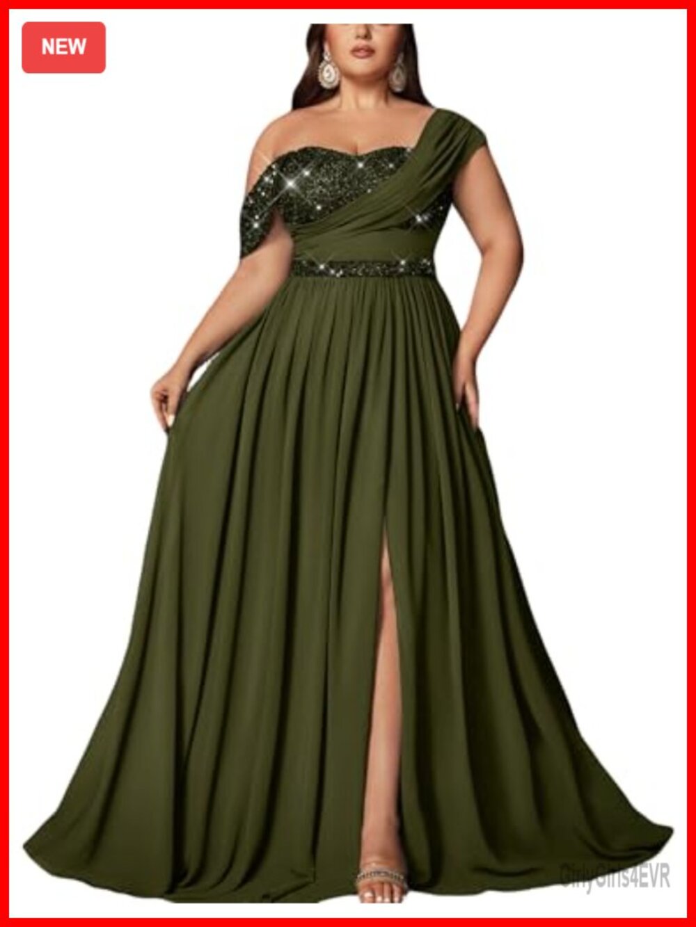Plus Size Sequin Chiffon One Shoulder Formal Evening Prom Dress